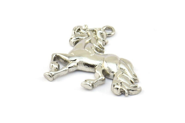 Silver Horse Charm, 2 Silver Tone Horse Charms With 1 Loop, Pendants, Jewelry Findings (26x25mm) N0247 H0501