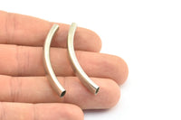 Silver Noodle Tube, 12 Brass Nickel Free Silver Curved Oval Tubes (47x6x4mm)  BRC266