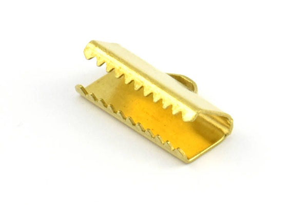 Ribbon Crimp End, 100 Raw Brass Ribbon Crimp Ends With Loop, Findings (6x14mm)  Brs 231 A0111