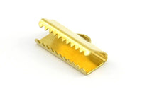 14mm Brass Ribbon, 20 Raw Brass Ribbon Crimp Ends With Loop, Findings (6x14mm)  Brs 231 A0111