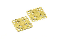 Square Filigree Charm, 20 Raw Brass Square Filigree Charms, Pendant, Findings (15mm) Brs 414 A0273