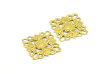 Square Filigree Charm, 20 Raw Brass Square Filigree Charms, Pendant, Findings (15mm) Brs 414 A0273