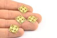 Square Filigree Charm, 20 Raw Brass Square Filigree Charms, Pendant, Findings (15mm) Brs 414 A0273