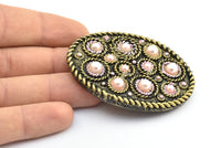 1 Vintage Handcraft Belt Buckle With Pink Plastic Pearls - Made in Germany 67x49mm BS 1305
