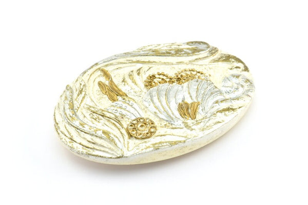 Vintage White Belt, 1 Vintage White Handcraft Belt Buckle (103x69mm) - Made In Germany BS 1244