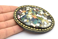 Vintage Black Belt, 1 Vintage Black Handcraft Belt Buckle (90x71mm) - Made In Germany BS 1244