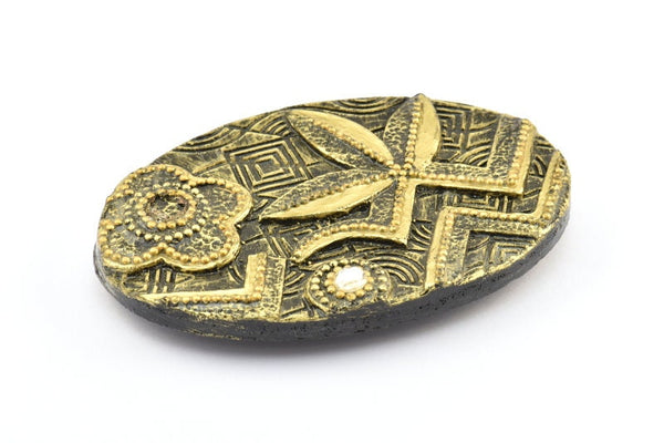 Vintage Black Belt, 1 Vintage Black and Gold Handcraft Belt Buckle (110x74mm) - Made In Germany BS 1288