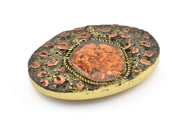 1 Vintage Handcraft Belt Buckle With Stone (106x78mm) - Made in Germany BS 1244