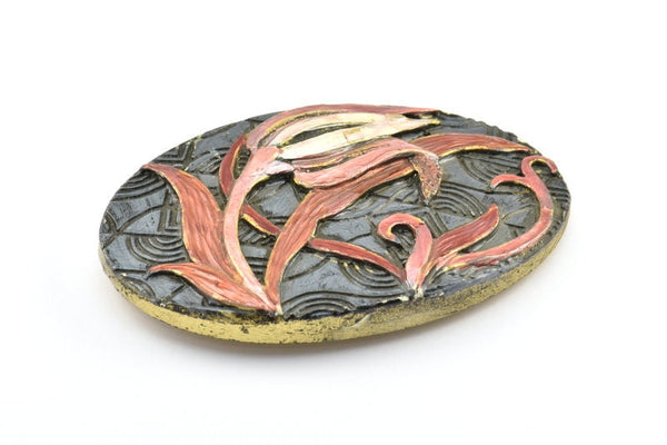 1 Vintage Flower Handcraft Belt Buckle - Made In Germany 109x74mm BS 1244