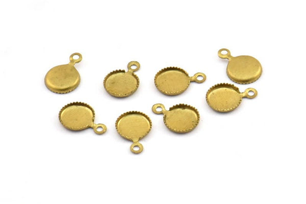 Tiny Prong Setting, 100 Raw Brass Setting Charms with 1 Loop (6.6mm) D0266--Y252