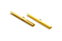 50mm Ribbon Crimp, 6 Raw Brass Ribbon Crimp Ends With Loop, Findings (50mm) D0341