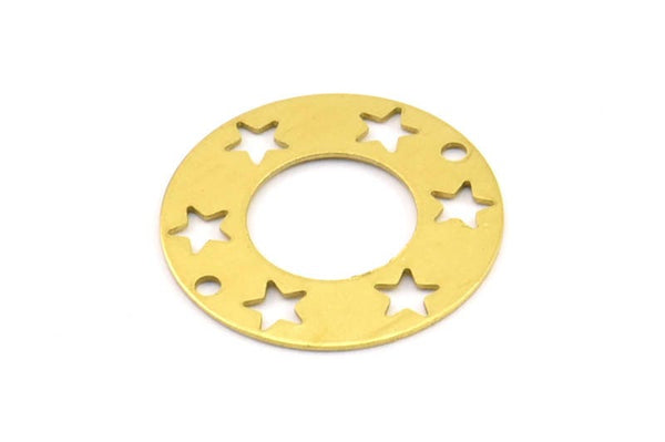 Brass Star Connector, 50 Raw Brass Star Pentagram Connectors With 2 Holes (20mm) A0195