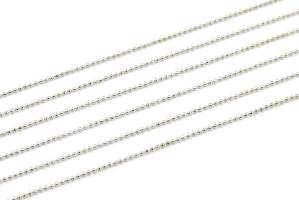 1 Meter - 3.3 Feet 1 Mm Silver Tone Brass Faceted Ball Chain - W69 ( Z030 )
