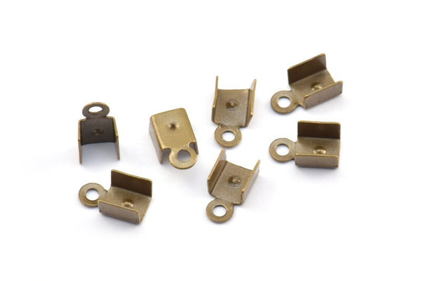 Brass Leather Crimp, 50 Antique Brass Leather Crimp Ends With Loop (9x5x3.5mm) K064