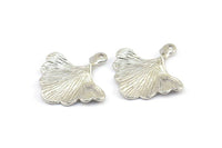Ginkgo Leaf Pendant, 2 Silver Tone Brass Leaf Charms (26x25mm) N0393