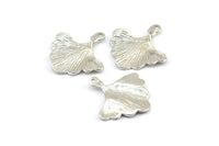 Ginkgo Leaf Pendant, 2 Silver Tone Brass Leaf Charms (26x25mm) N0393