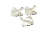 Ginkgo Leaf Pendant, 2 Silver Tone Brass Leaf Charms (26x25mm) N0393