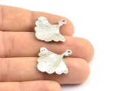 Ginkgo Leaf Pendant, 2 Silver Tone Brass Leaf Charms (26x25mm) N0393