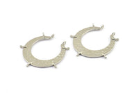 Hammered Crescent Pendant, 2 Silver Tone Hammered Crescent Pendants With 7 Loops (40x7.5x0.9mm) U077