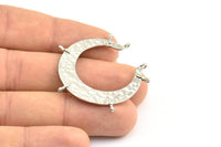 Hammered Crescent Pendant, 2 Silver Tone Hammered Crescent Pendants With 7 Loops (40x7.5x0.9mm) U077