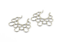 Ethnic Circle Pendant, 2 Silver Tone Pendants With 2 Loops, Pendants, Charms, Findings (35.5x39x1.4mm) U036