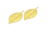 Brass Leaf Charm, 3 Raw Brass Leaf Pendant Charms Findings (60x30mm) A0496