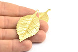 Brass Leaf Charm, 3 Raw Brass Leaf Pendant Charms Findings (60x30mm) A0496