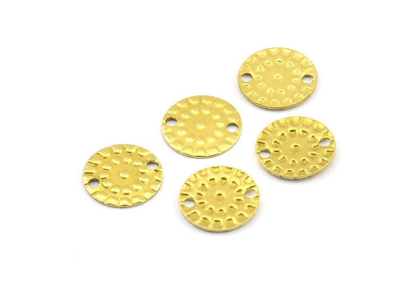 Brass Round Connector, 50 Raw Brass Round With 2 Holes Connectors, Charms, Findings (9mm) Brs 86 A0449