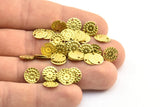 Brass Round Connector, 50 Raw Brass Round With 2 Holes Connectors, Charms, Findings (9mm) Brs 86 A0449