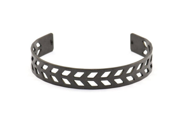 Black Chevron Cuff - 1 Oxidized Brass Black Chevron Cuff Bracelet Blank Bangle With 2 Holes (10x145x0.80mm) T100-0