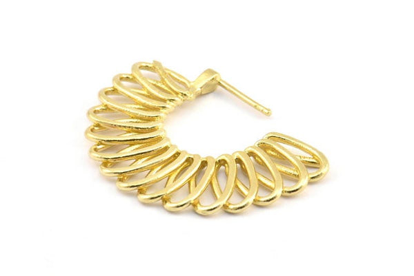 Brass Semi Sun Earring, 2 Raw Brass Semi Sun Earrings (40x29x2.5mm) BS 2042