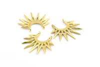 Brass Sunny Pendant, 5 Raw Brass Sunny Ethnic Pendants With 2 Loops, Findings, Charms (24x27x1.6mm) BS 2048
