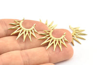 Brass Sunny Pendant, 5 Raw Brass Sunny Ethnic Pendants With 2 Loops, Findings, Charms (24x27x1.6mm) BS 2048