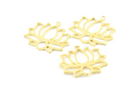 Lotus Flower Pendant, 2 Gold Lacquer Plated Brass Hammered Lotus Flower Textured Pendants With 1 Loop, Charms(35x31x1.5mm) BS 1919