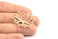 Lotus Flower Pendant, 2 Gold Lacquer Plated Brass Hammered Lotus Flower Textured Pendants With 1 Loop, Charms(35x31x1.5mm) BS 1919
