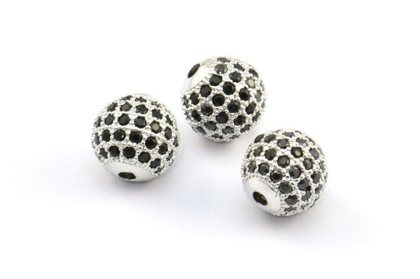 1 Micro Pave CZ Cubic Zirconia Silver Tone Bead 10mm Hole Size 2mm  W00003 B-4