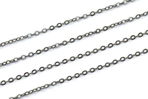 Gunmetal Chain, Cable Chain, 10 Meters - 33 Feet (1.5x2mm) Gunmetal Tone Brass Soldered Chain - Y007 Z029