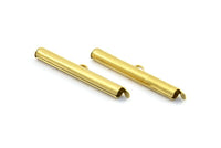 Brass Slide On End, 24 Raw Brass Slide On End Clasps for Seed Beads, Findings, Bracelets (35x4mm) BS 2076