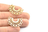 Ethnic Sun Pendant, 4 Raw Brass Semi Circle Pendant With 2 Loops (30x24.5x1.1mm) E242