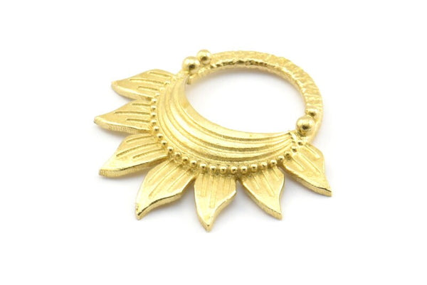 Brass Flower Pendant, 3 Raw Brass Elegant Semi Flower Findings, Earrings (30x29x4mm) E244