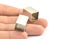 Antique Silver Square Tubes, 6 Antique Silver Plated Brass Huge Square Tubes (14x20mm) Bs 1521 H0514