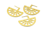 Brass Ethnic Earring, 2 Raw Brass Semi Circle Earrings (37x29.5x1mm) E243