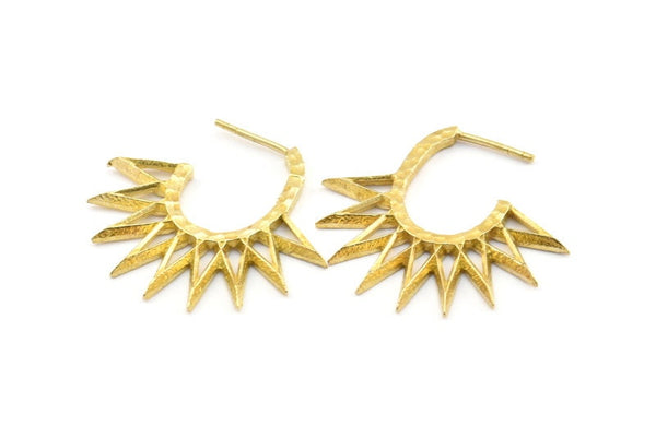 Brass Sun Earring, 2 Raw Brass Textured Sunny Earrings (34x32x2mm) E245