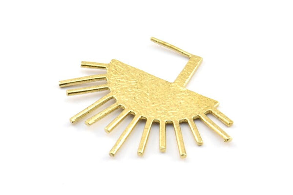 Moon and Sun, 2 Raw Brass Crescent Moon and Semi Sun Ethnic Earrings (39x31x1.2mm) BS 2074