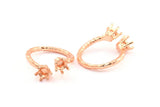 Adjustable Prong Settings, 2 Rose Gold Lacquer Plated Brass 6 Claw Ring Blanks with 2 Prong Settings - Pad Size 5mm N0329