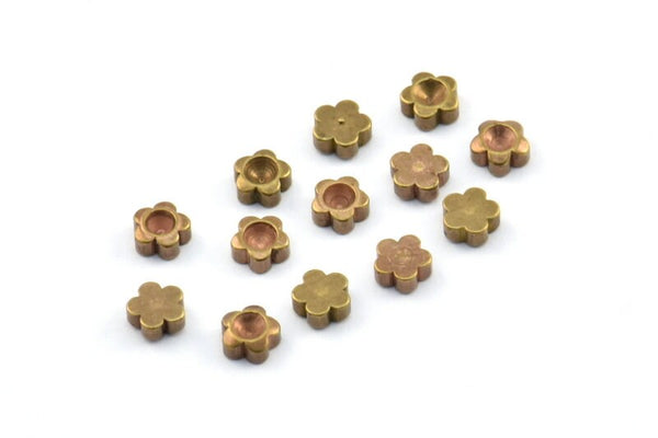 Brass Flower Charm, 100 Raw Brass Flower Setting (4mm) F078