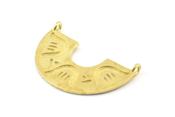 Brass Ethnic Pendant, 4 Raw Brass Ethnic Pendants With 2 Loops (30x20mm) E253