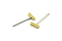 Rectangle Bar Stud, 12 Stainless Steel Earring Posts With Raw Brass Flat Bar Stud, Ear Studs (6x14mm) E340