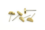 Half Moon Stud, 10 Stainless Steel Earring Posts With Raw Brass Half Moon Stud, Ear Studs (8x14mm) E336