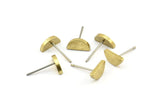 Half Moon Stud, 4 Stainless Steel Earring Posts With Raw Brass Half Moon Stud, Ear Studs (10x14.5mm) E337